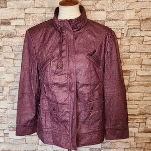 Bianca Full Zip Faux Leather Embossed swirl pattern